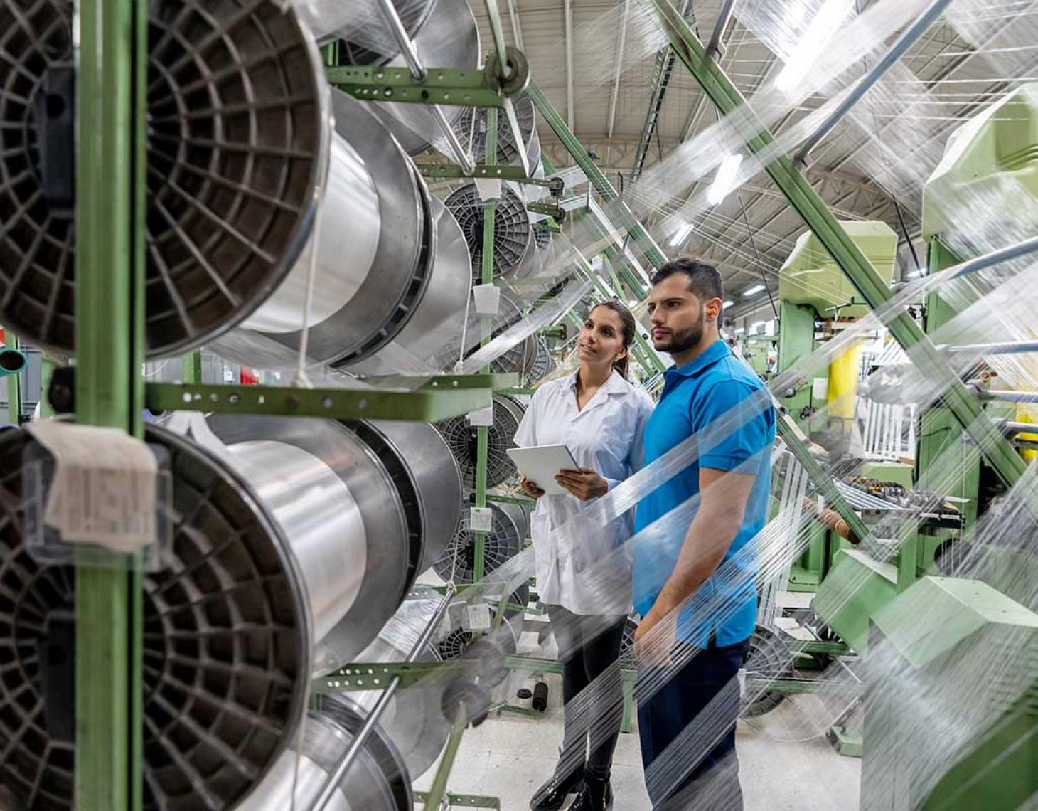 Manufacturing workers in textile plant