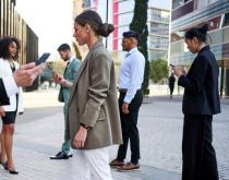 Crowded street of business people