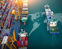 Cargo ship leaving a port