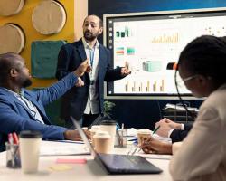 Financial meeting with diverse executives