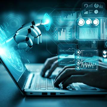 Human and robotic hands work together with finance automation