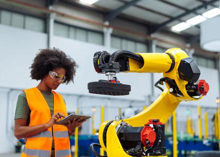 Woman working with robotic arm
