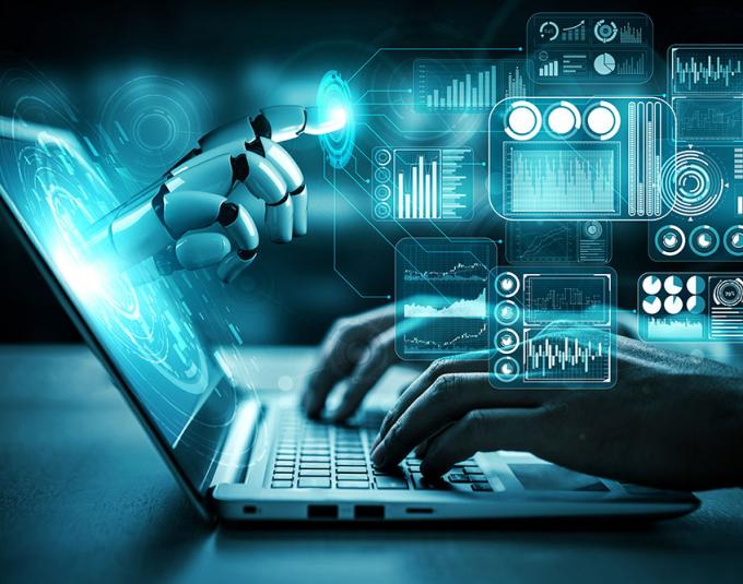 Human and robotic hands work together with finance automation