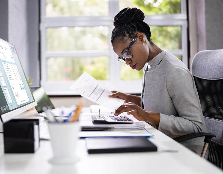 Woman working with finances