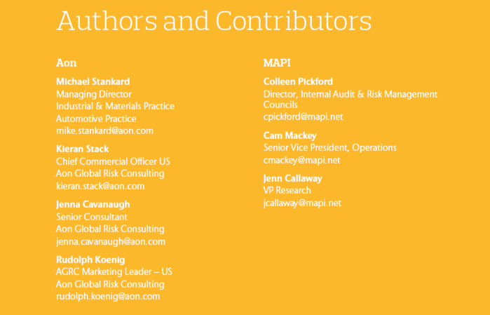 Aon Risk Report - Authors and Contributors 